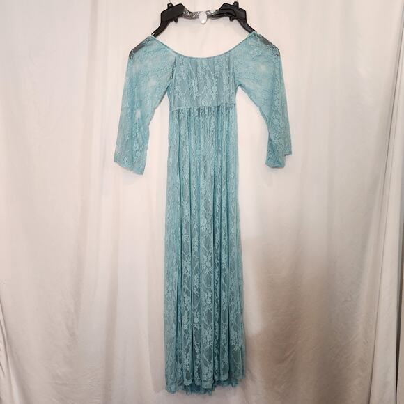 PINK BLUSH Aqua Sheer Lace Photo Shoot Off Shoulder Maternity Small S FLAWED - Picture 4 of 7